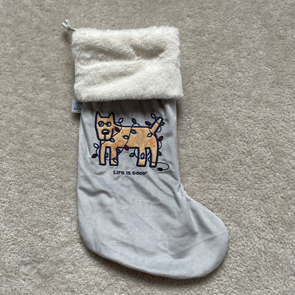 Life Is Good Stocking Dog Christmas Holiday Hanging Decorative Stocking New